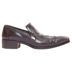 YVES SAINT LAURENT Dunkelbraunes Leder Y Überstich Quadratische Zehenslipper UK7 EU41