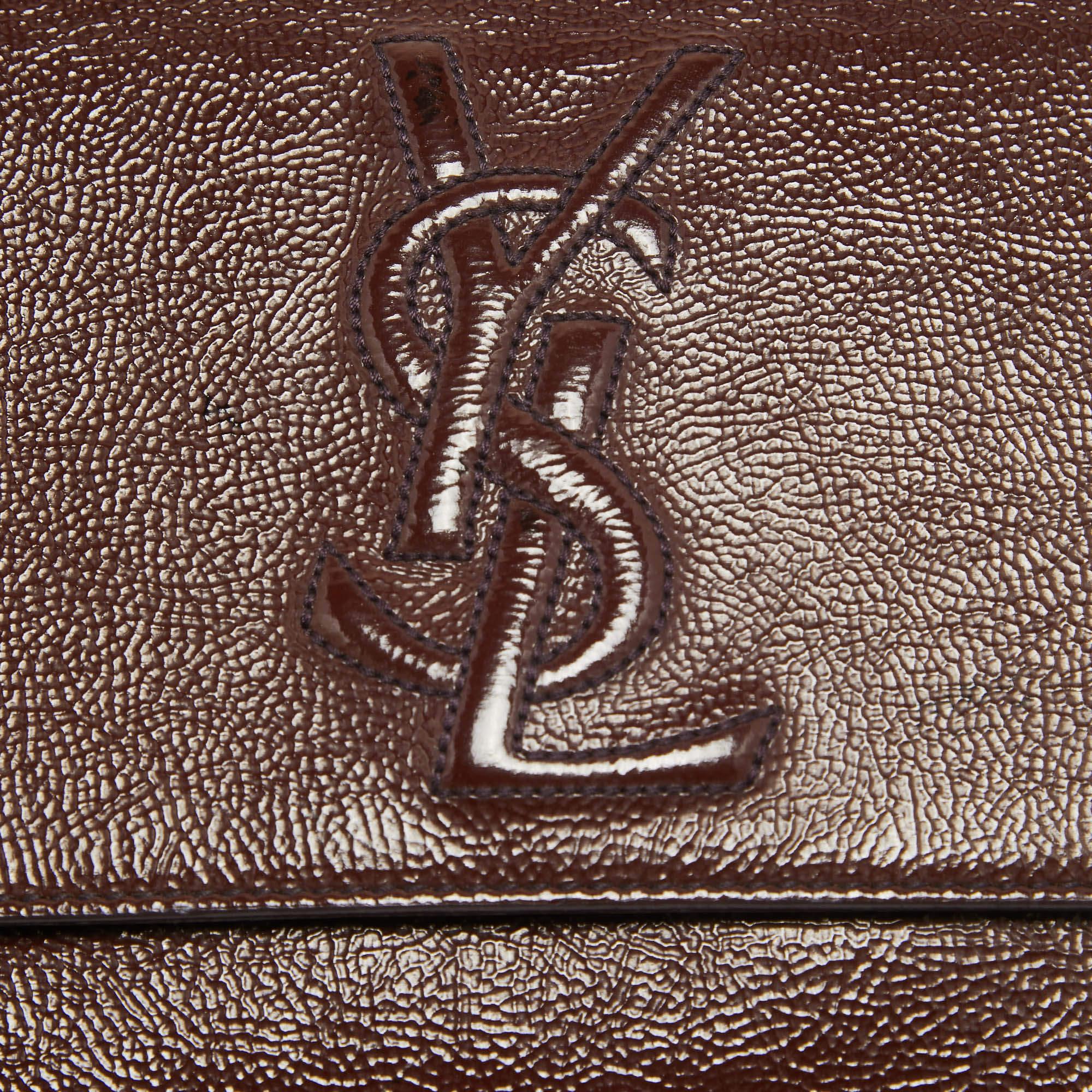 Yves Saint Laurent Dark Brown Patent Leather Belle De Jour Flap Clutch For Sale 6