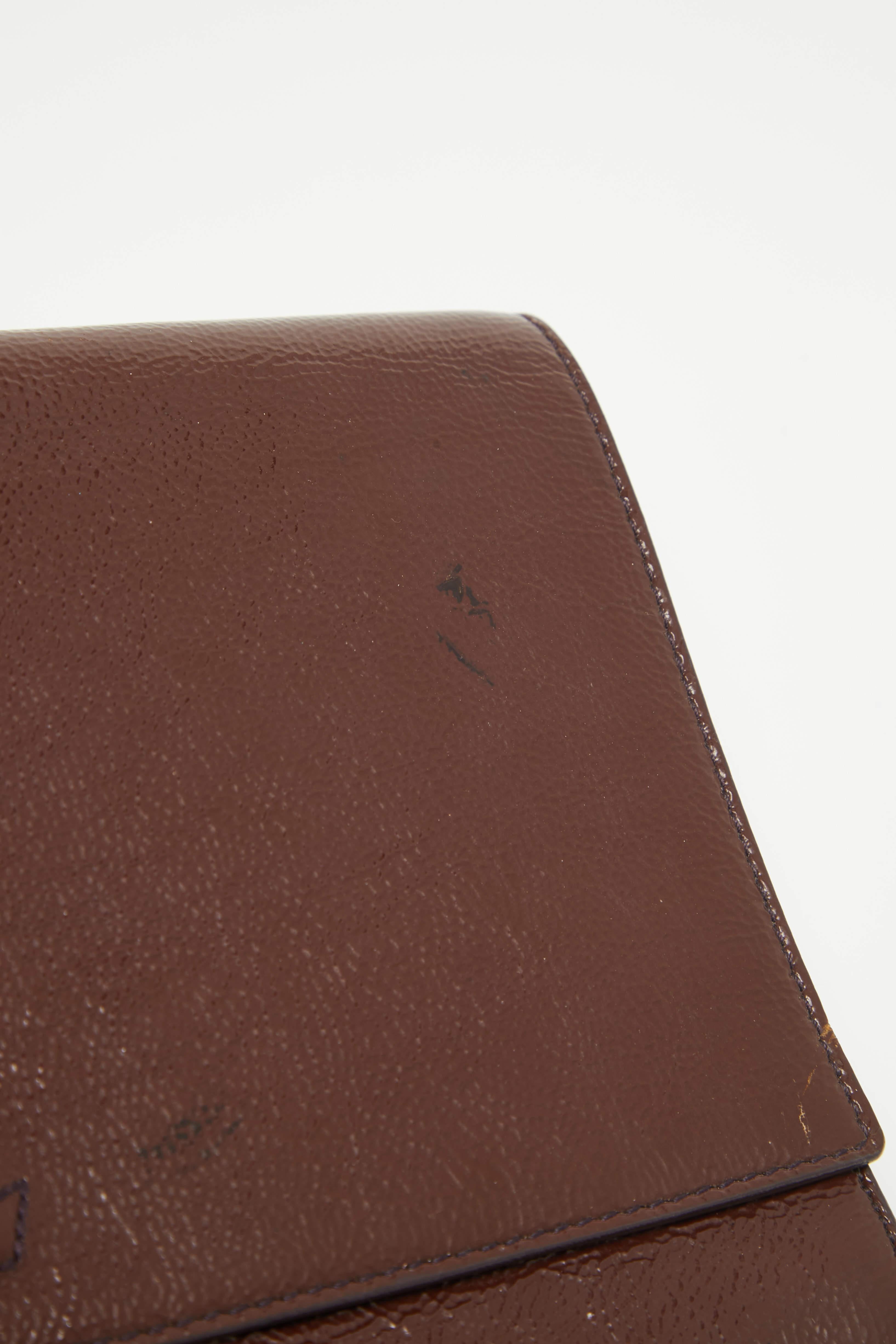Yves Saint Laurent Dark Brown Patent Leather Belle De Jour Flap Clutch For Sale 10