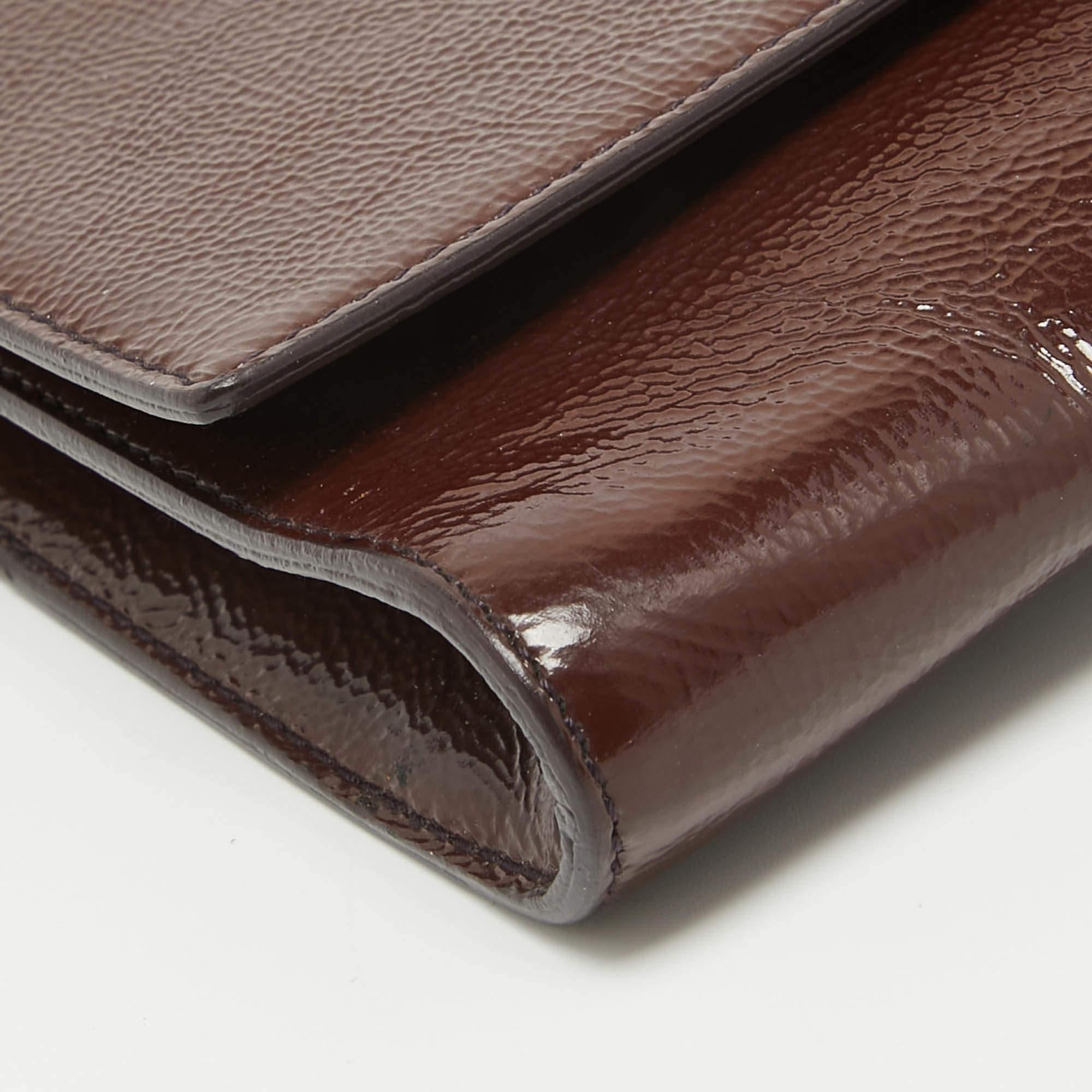 Yves Saint Laurent Dark Brown Patent Leather Belle De Jour Flap Clutch 4