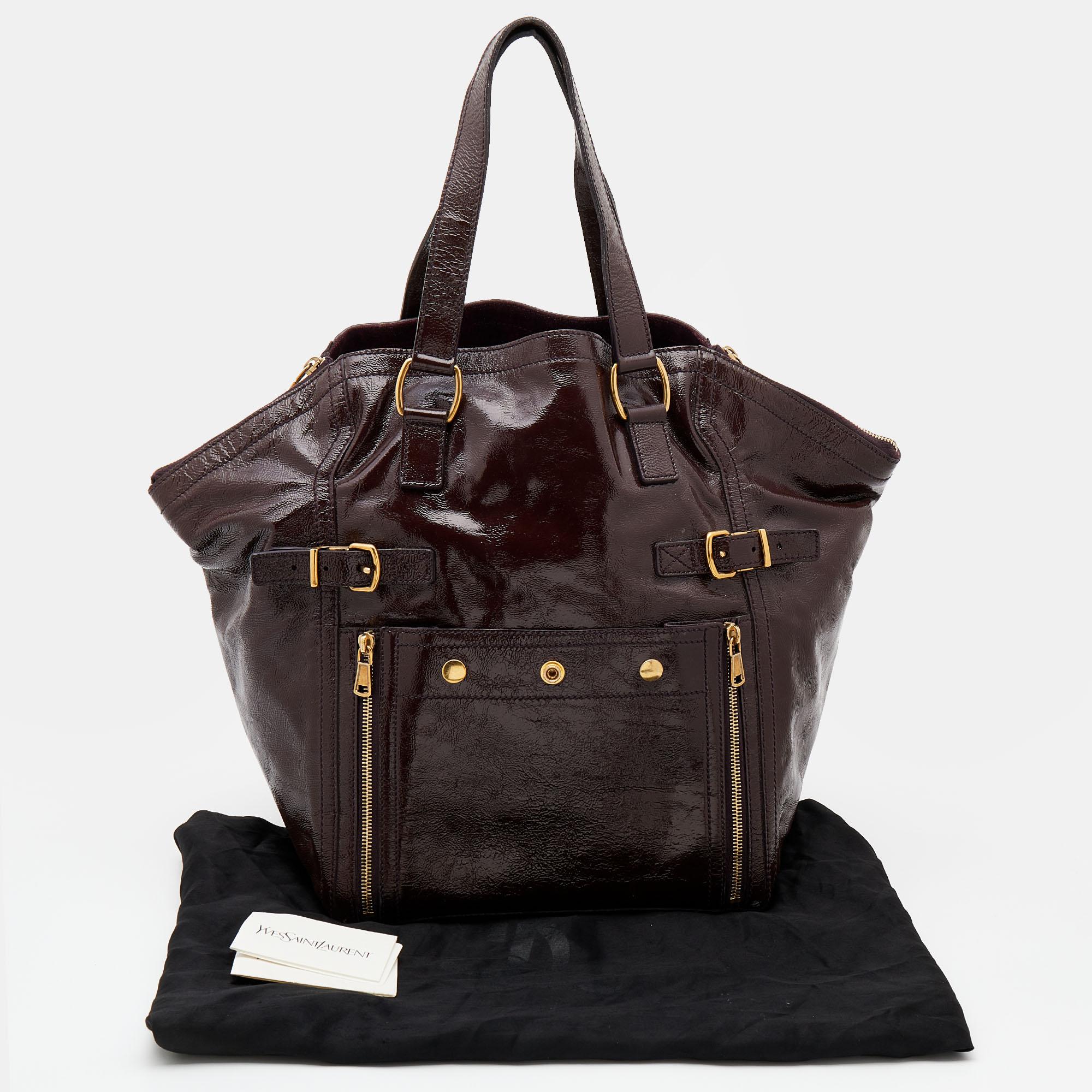 Yves Saint Laurent Dark Brown Patent Leather Large Downtown Tote 4