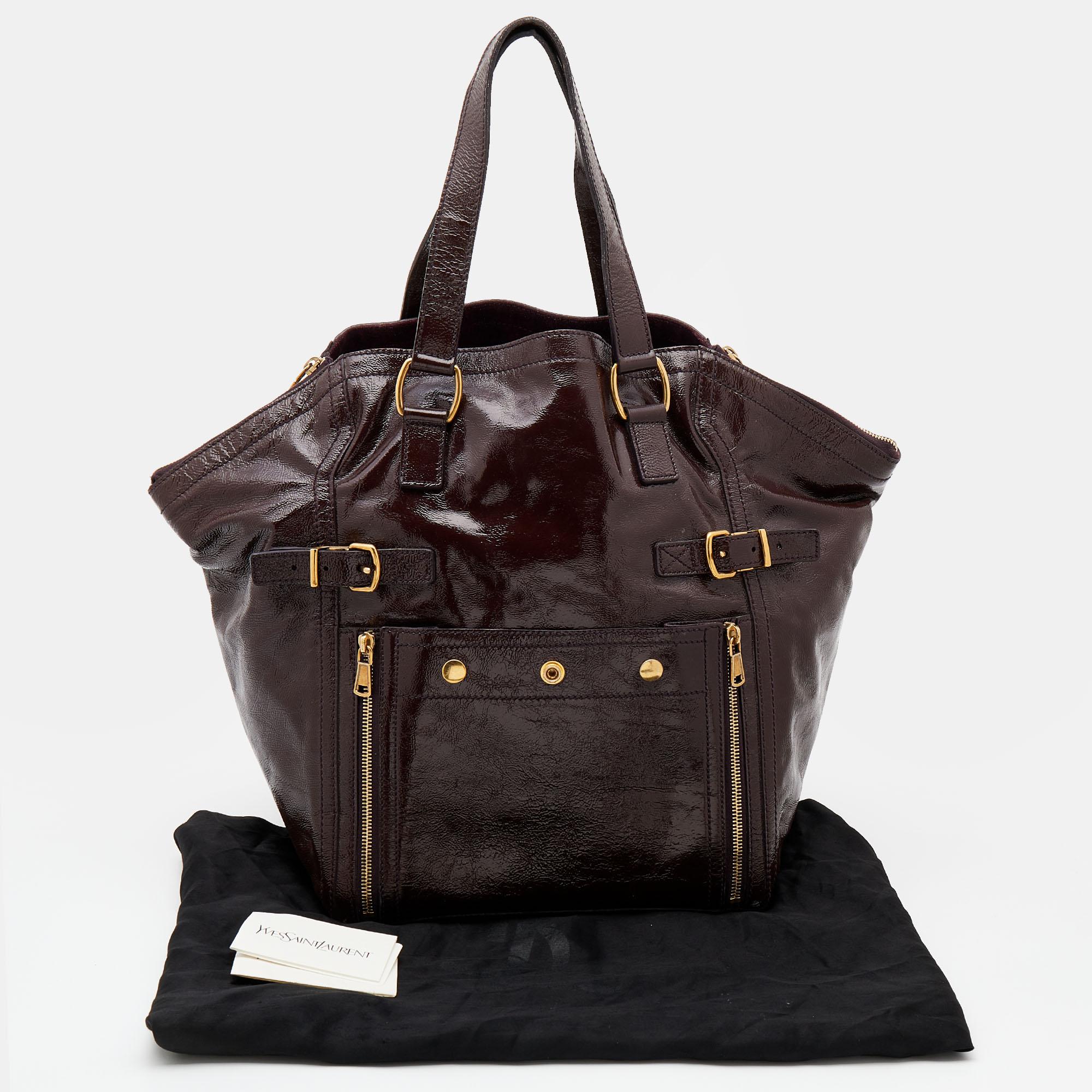 Yves Saint Laurent Grand fourre-tout Downtown en cuir verni marron foncé 5