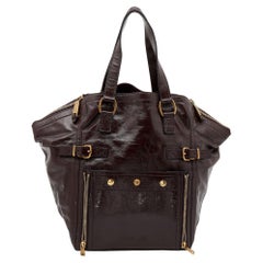 Yves Saint Laurent Grand fourre-tout Downtown en cuir verni marron foncé