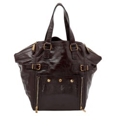 Yves Saint Laurent - Grand sac cabas Downtown en cuir verni marron foncé