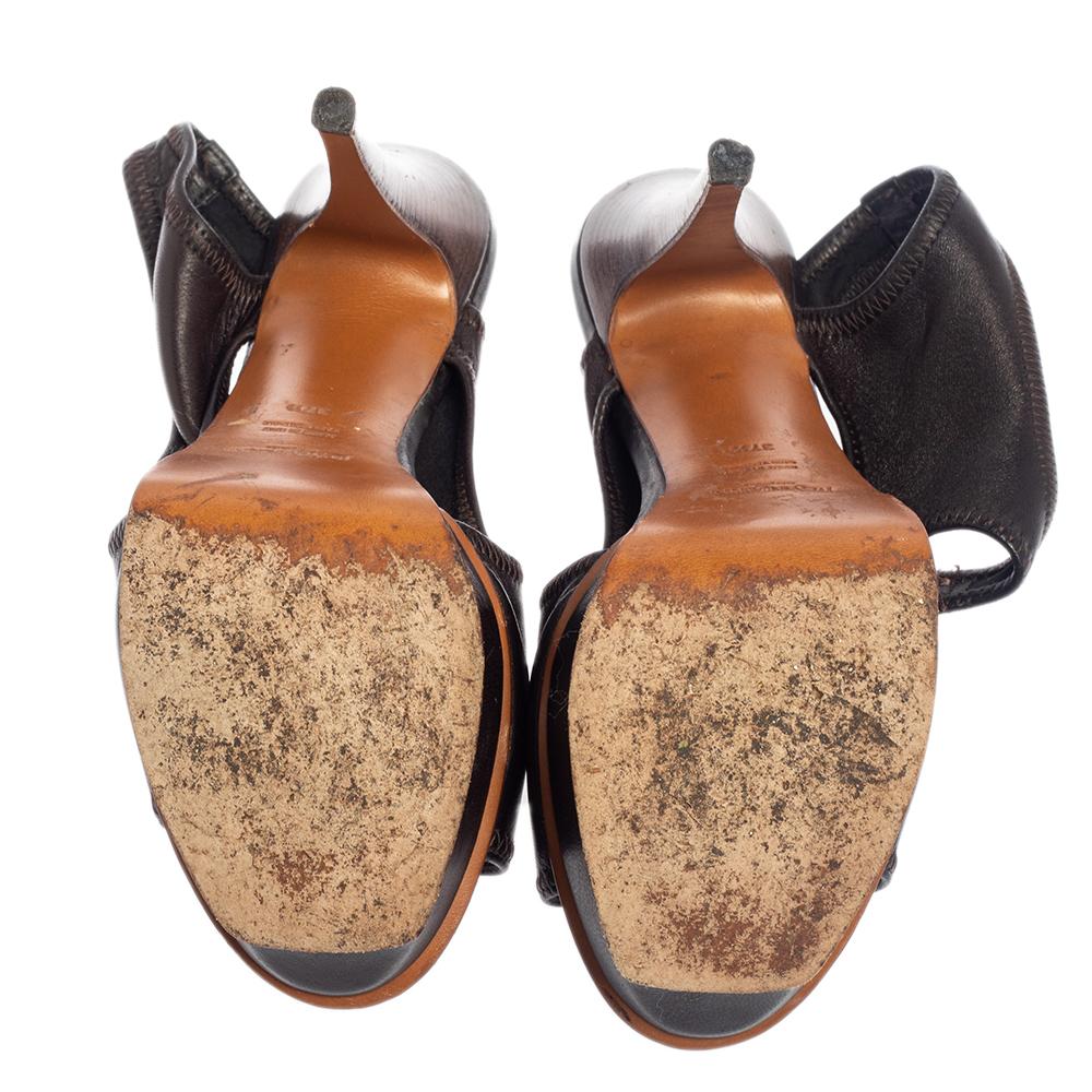 Black Yves Saint Laurent Dark Brown Soft Leather Platform Sandals Size 37.5 For Sale