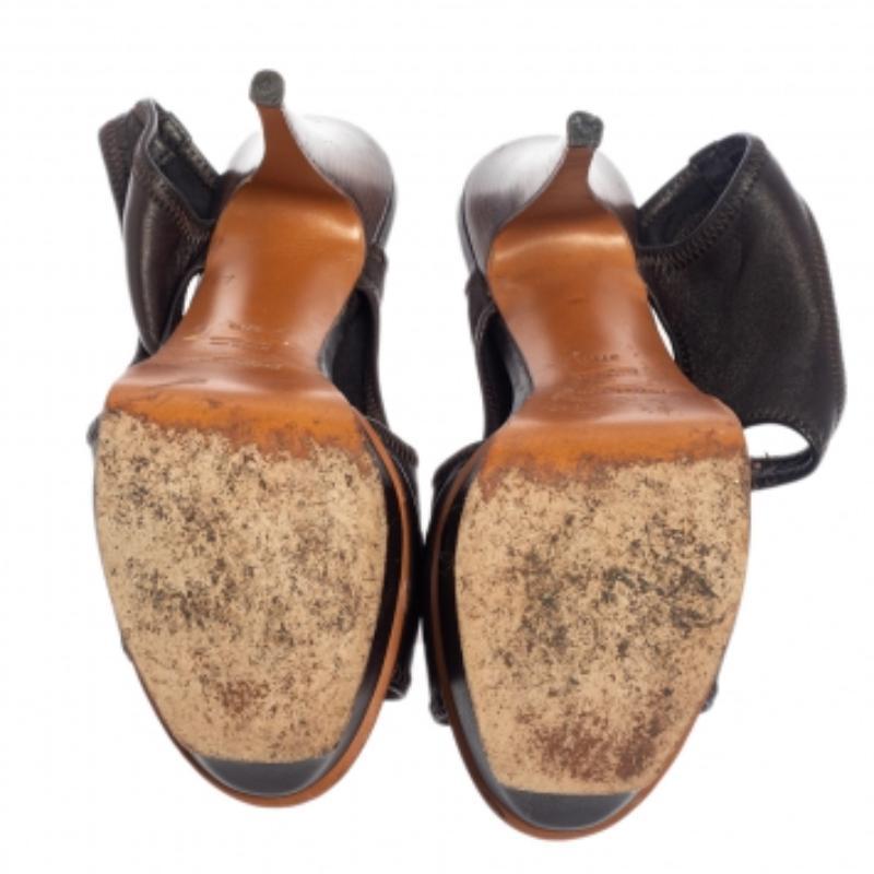 Yves Saint Laurent Dark Brown Soft Leather Platform Sandals Size 37.5 For Sale 2
