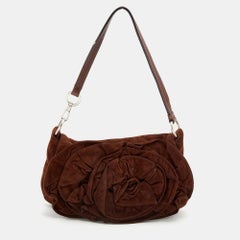 Yves Saint Laurent Dark Brown Suede And Leather Nadja Rose Petal Baguette