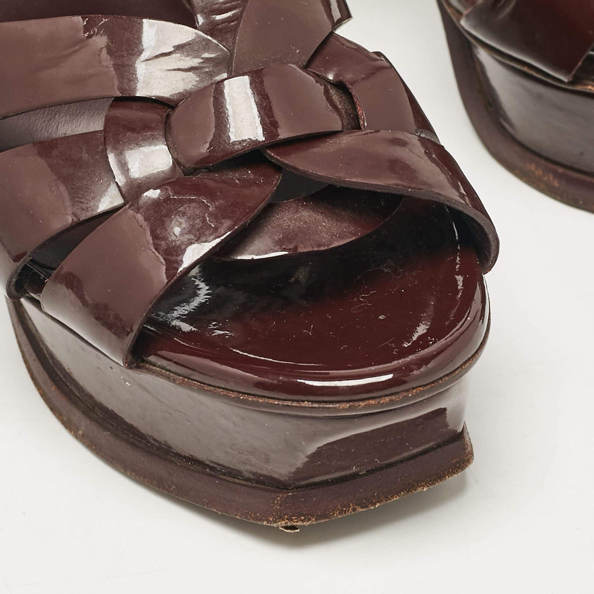 Yves Saint Laurent Dark Burgundy Patent Leather Tribute Sandals Size 37.5 3