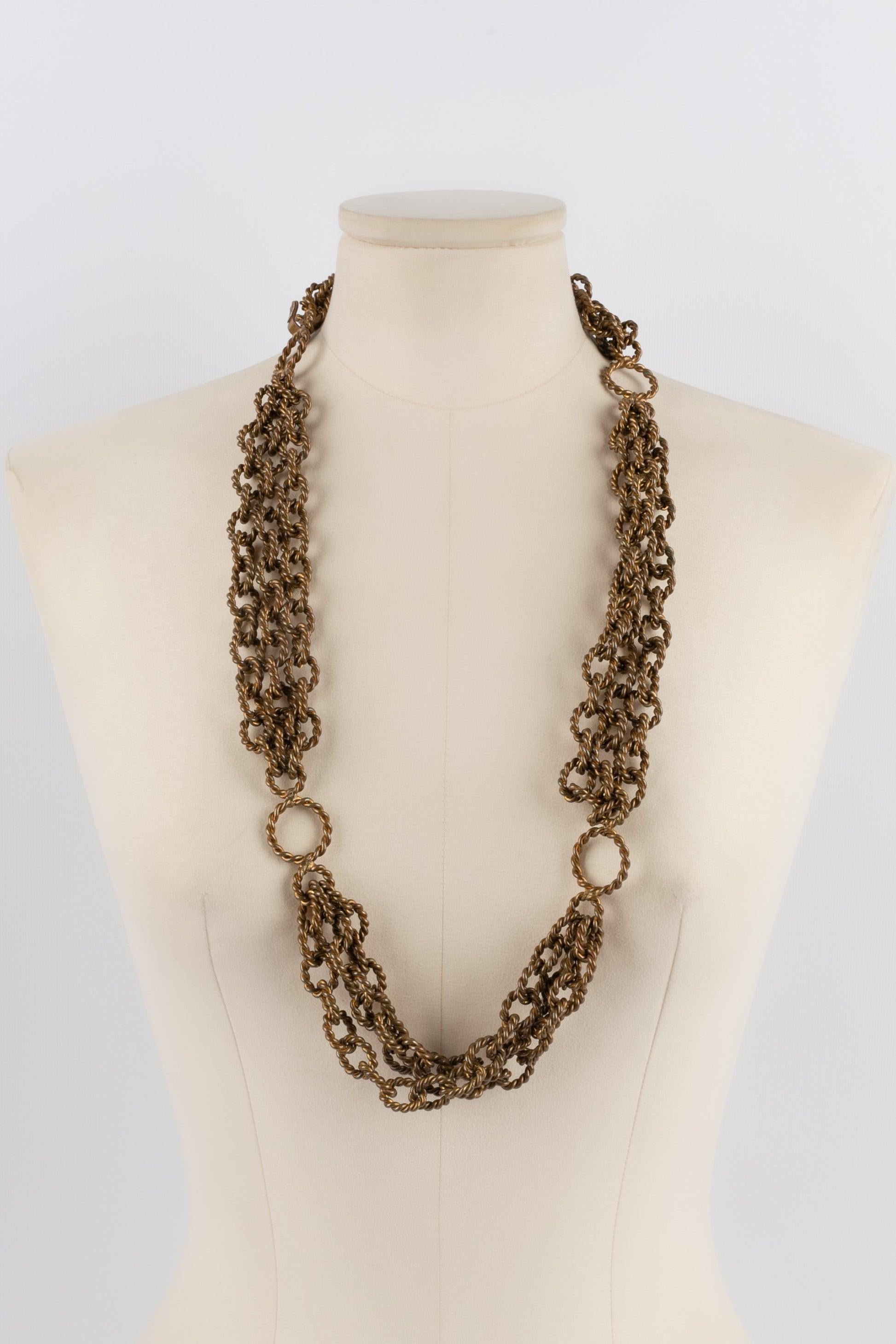 Yves Saint Laurent Dark-Golden Metal Multi-Row Necklace Haute Couture, 1960/70s For Sale 1