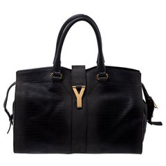 Yves Saint Laurent Dark Grey Leather Medium Cabas Y-Ligne Tote