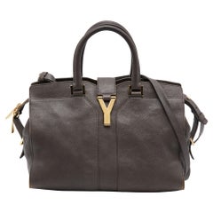 Yves Saint Laurent Dark Grey Leather Small Cabas Y-Ligne Tote