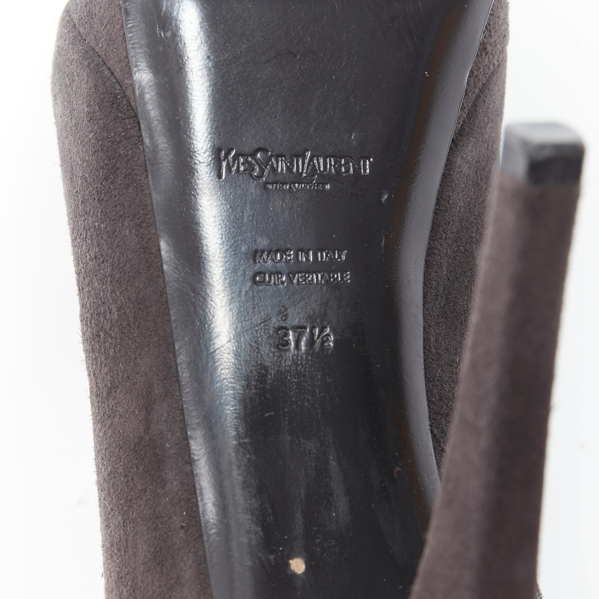 YVES SAINT LAURENT dark grey suede almond toe platform ankle bootie EU37.5 For Sale 8