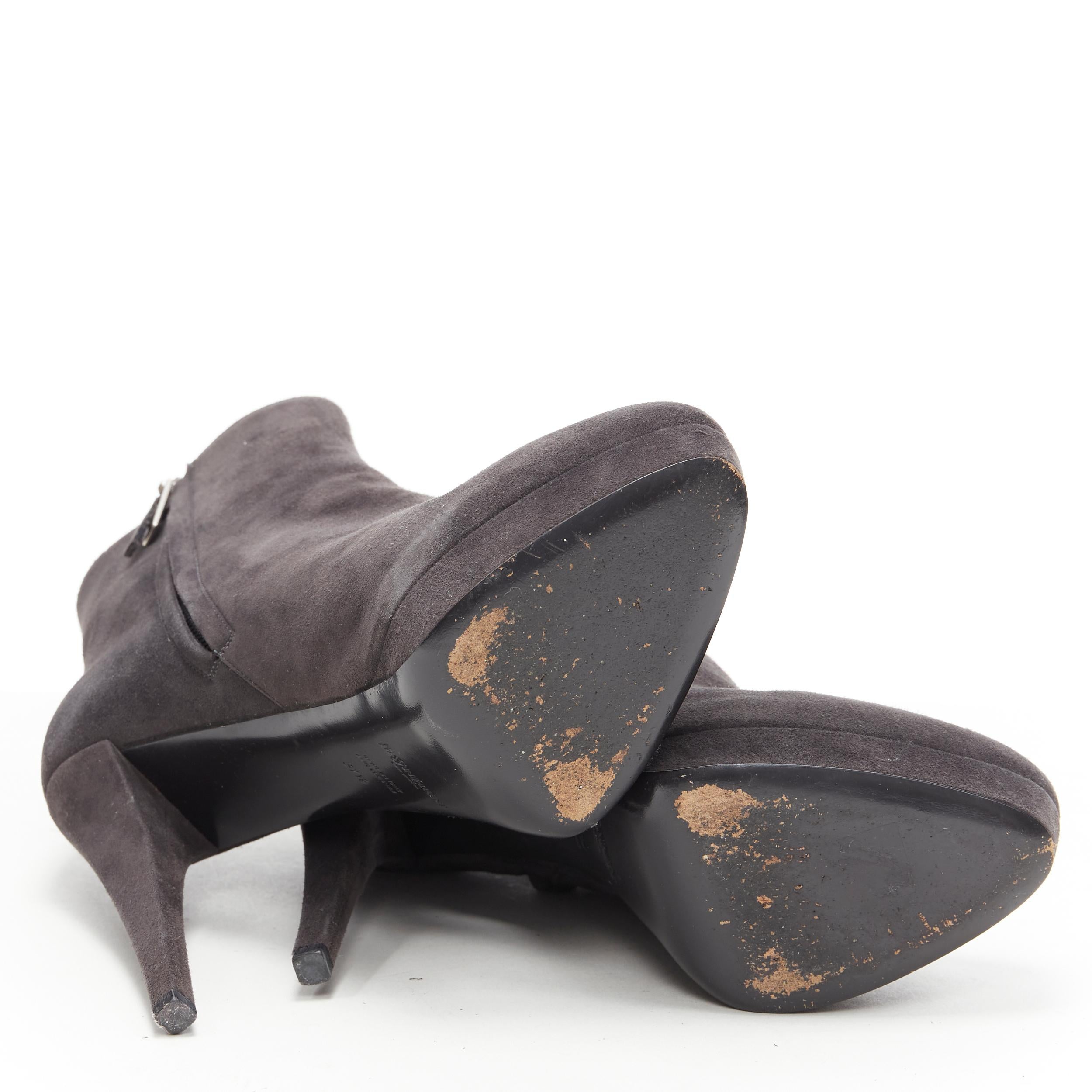 YVES SAINT LAURENT dark grey suede almond toe platform ankle bootie EU37.5 For Sale 2
