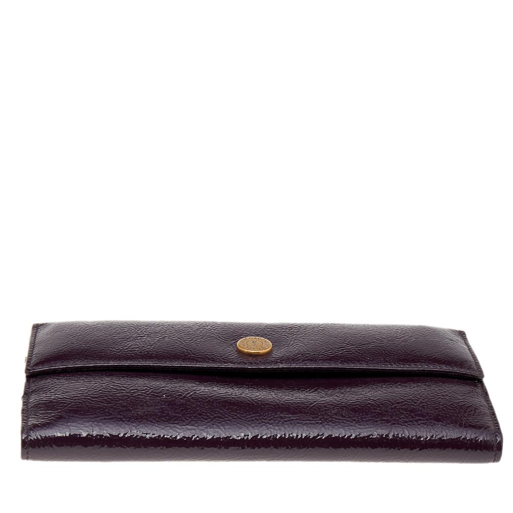 Yves Saint Laurent Dark Purple Patent Leather Long Wallet 4