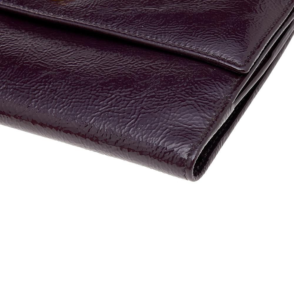 Women's Yves Saint Laurent Dark Purple Patent Leather Long Wallet