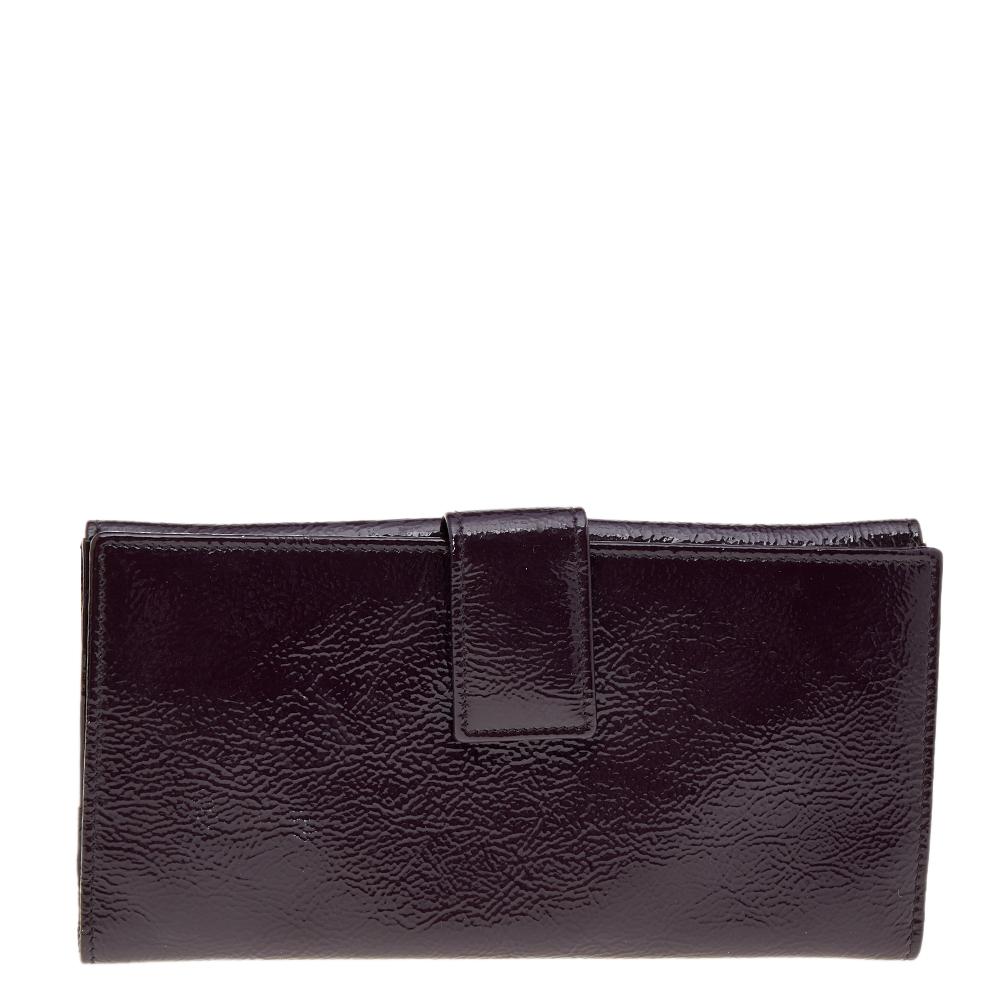 Yves Saint Laurent Dark Purple Patent Leather Long Wallet 2