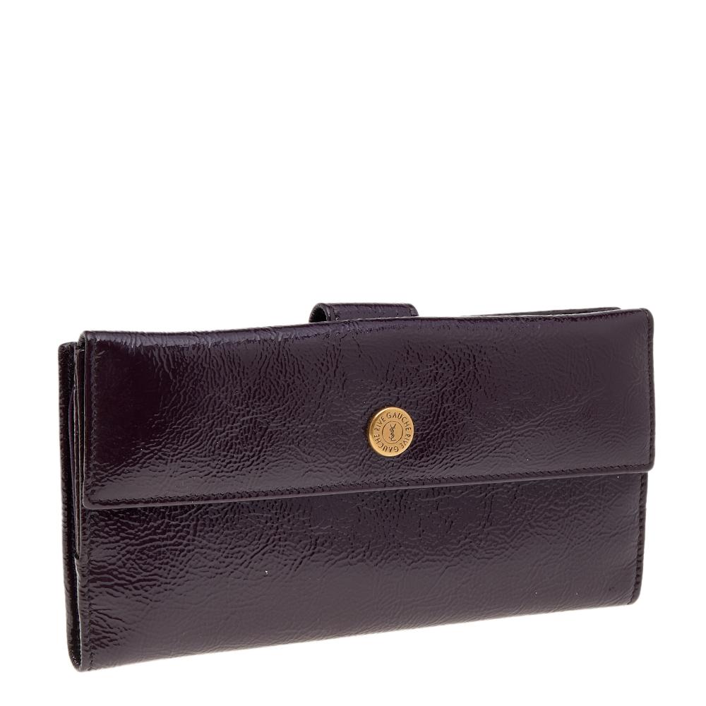 Yves Saint Laurent Dark Purple Patent Leather Long Wallet 3
