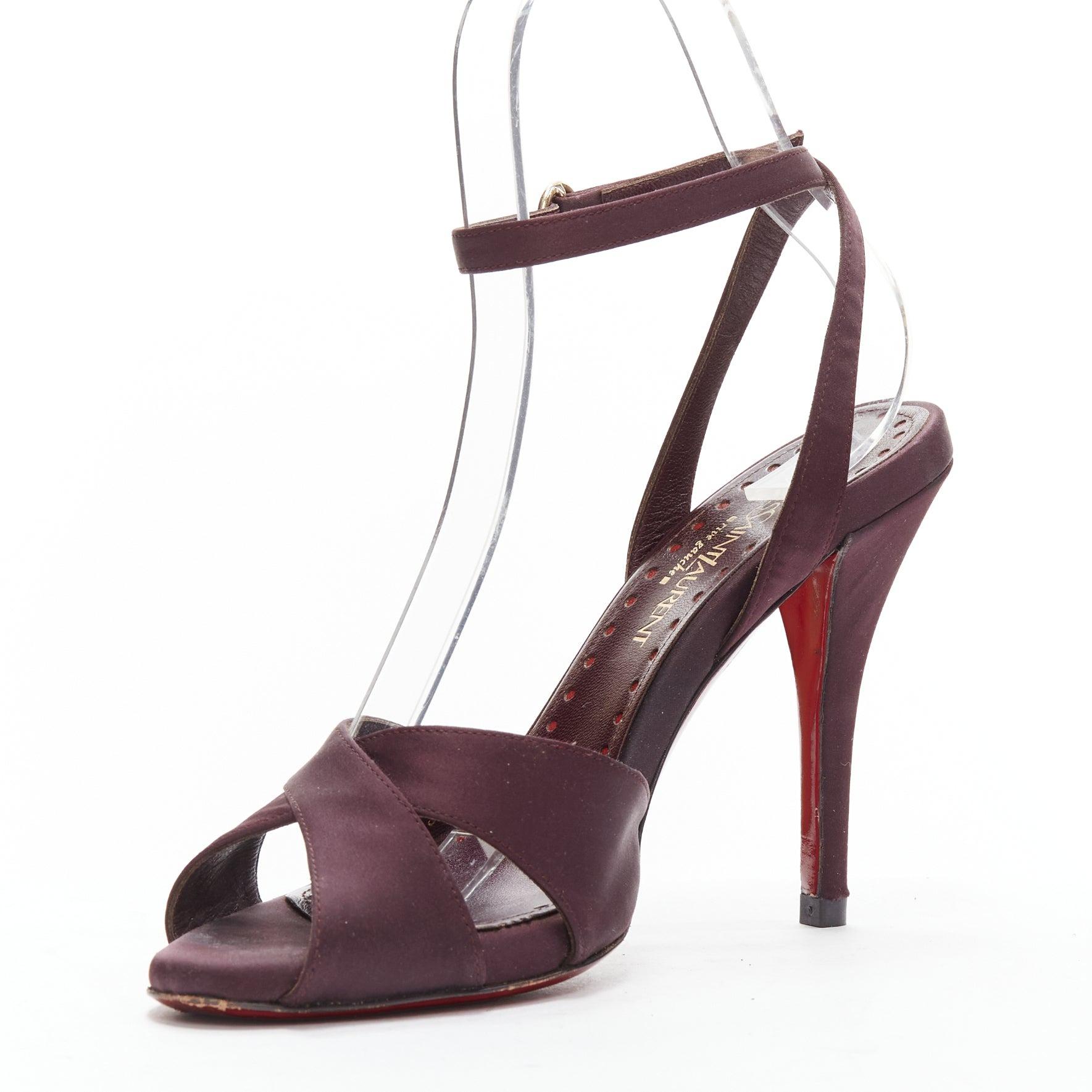Women's YVES SAINT LAURENT dark purple satin red sole sandal heels EU38 For Sale