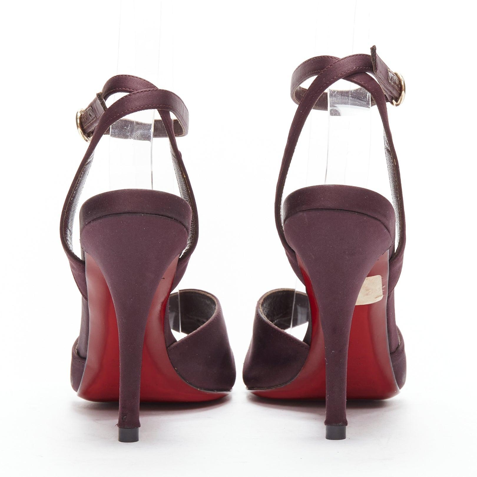 YVES SAINT LAURENT dark purple satin red sole sandal heels EU38 For Sale 1