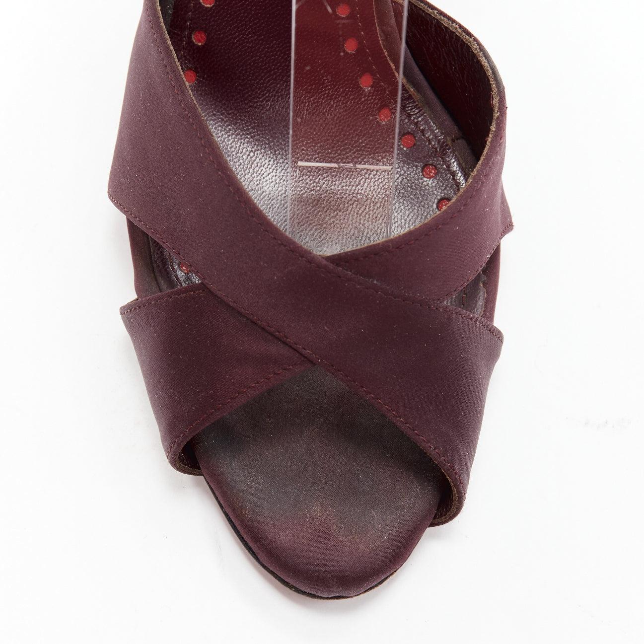 YVES SAINT LAURENT dark purple satin red sole sandal heels EU38 For Sale 2