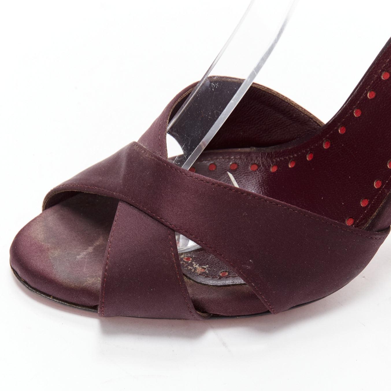 YVES SAINT LAURENT dark purple satin red sole sandal heels EU38 For Sale 3