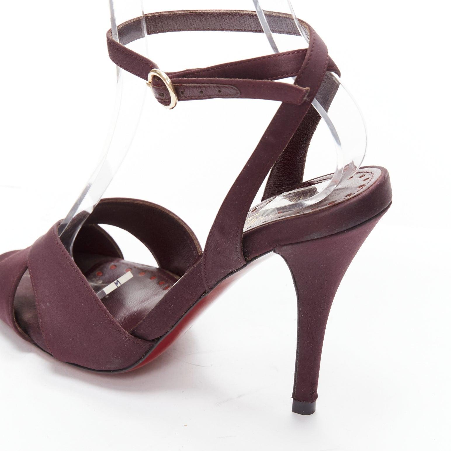 YVES SAINT LAURENT dark purple satin red sole sandal heels EU38 For Sale 4