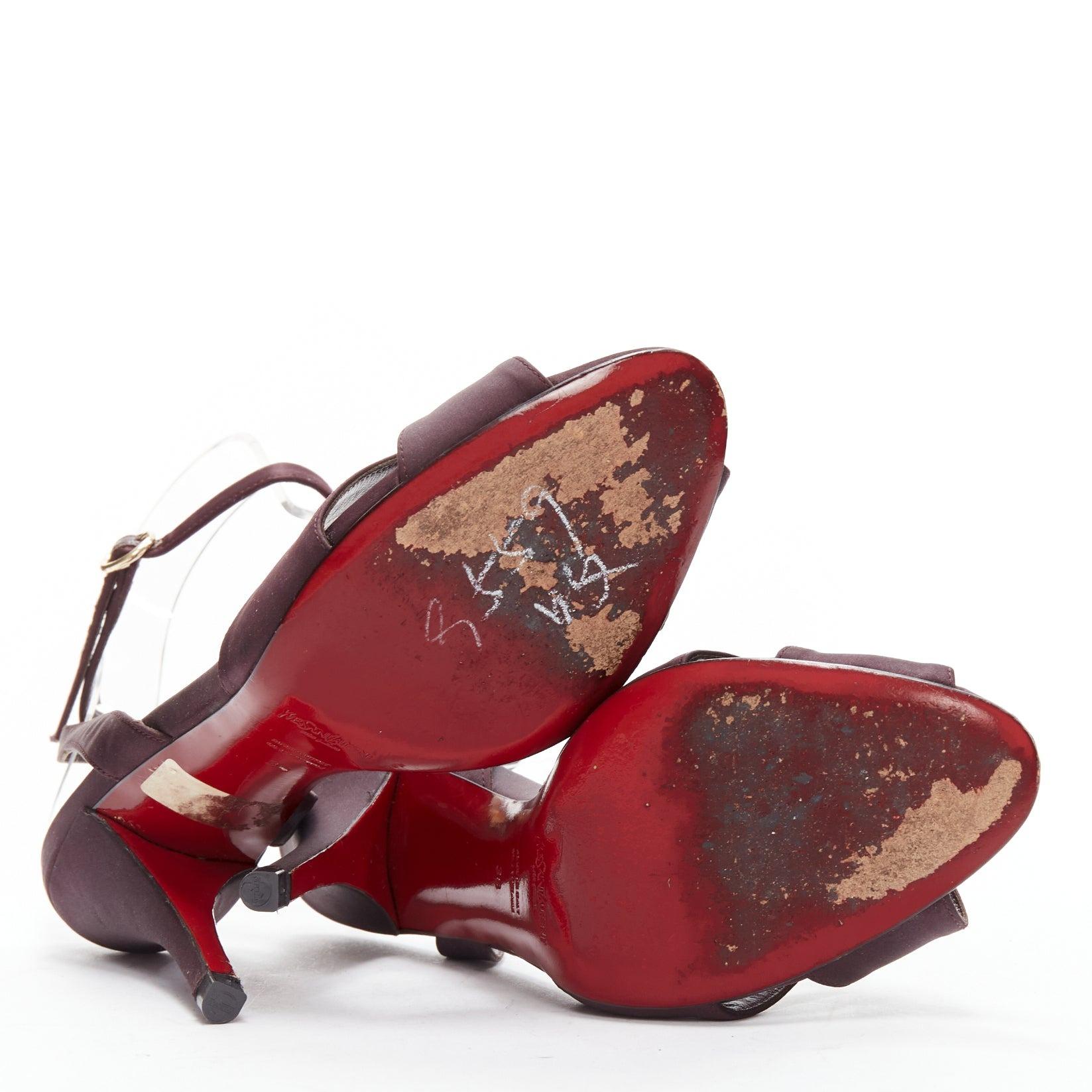 YVES SAINT LAURENT dark purple satin red sole sandal heels EU38 For Sale 5