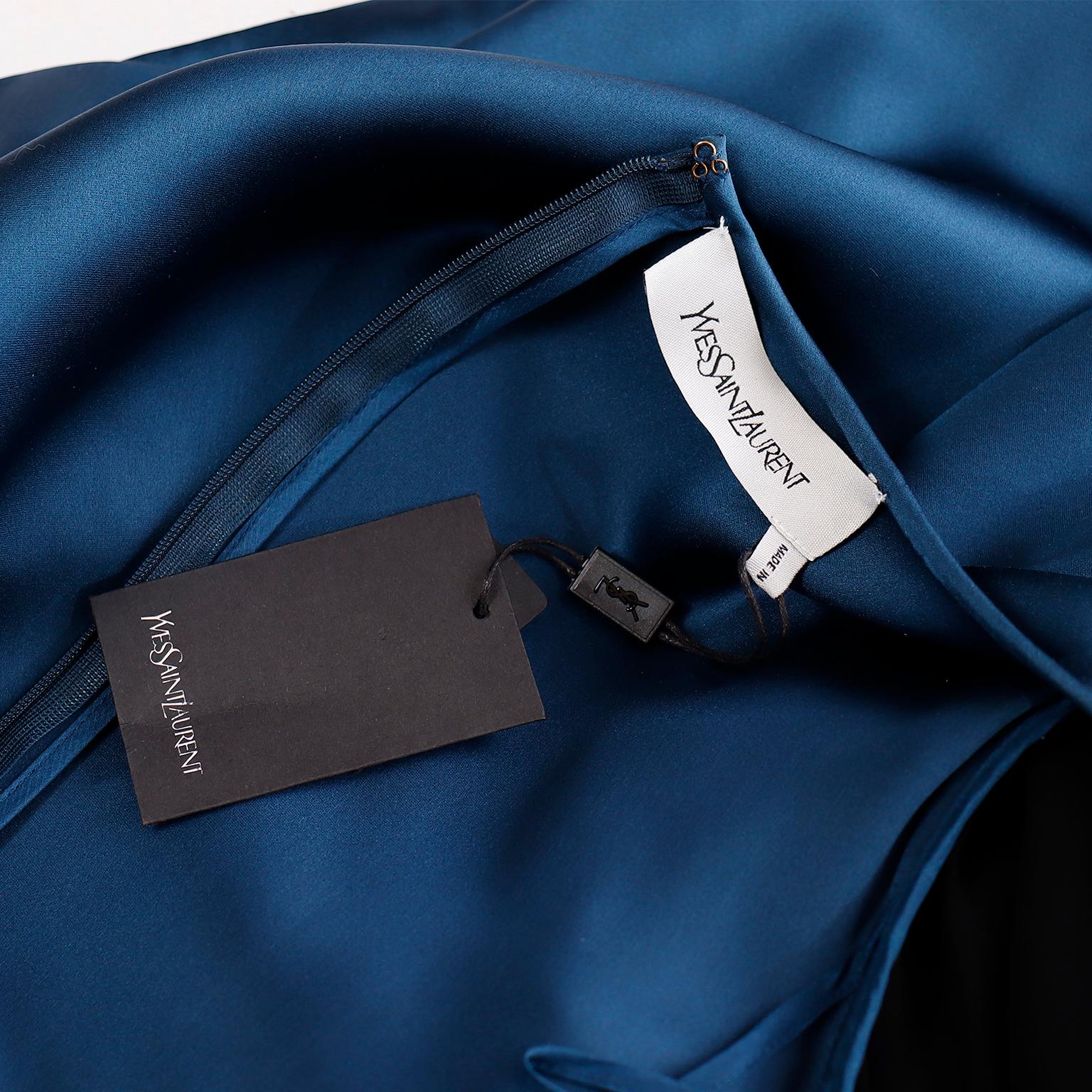 Yves Saint Laurent Deadstock Vintage Blue Silk Dress W Statement Sleeves For Sale 2