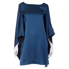 Yves Saint Laurent Deadstock Vintage Blue Silk Dress W Statement Sleeves