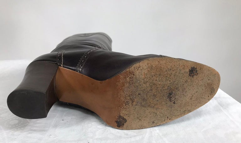 Yves Saint Laurent Decorated Dark Brown Leather High Heel Boots Vintage ...