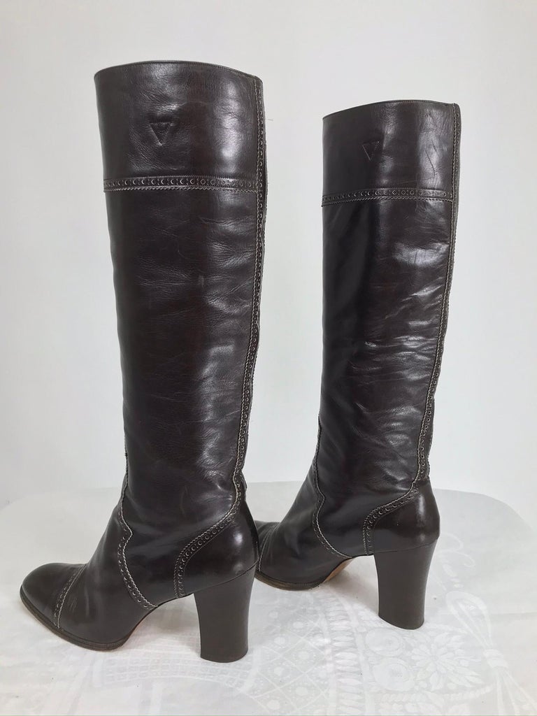 Yves Saint Laurent Decorated Dark Brown Leather High Heel Boots Vintage ...