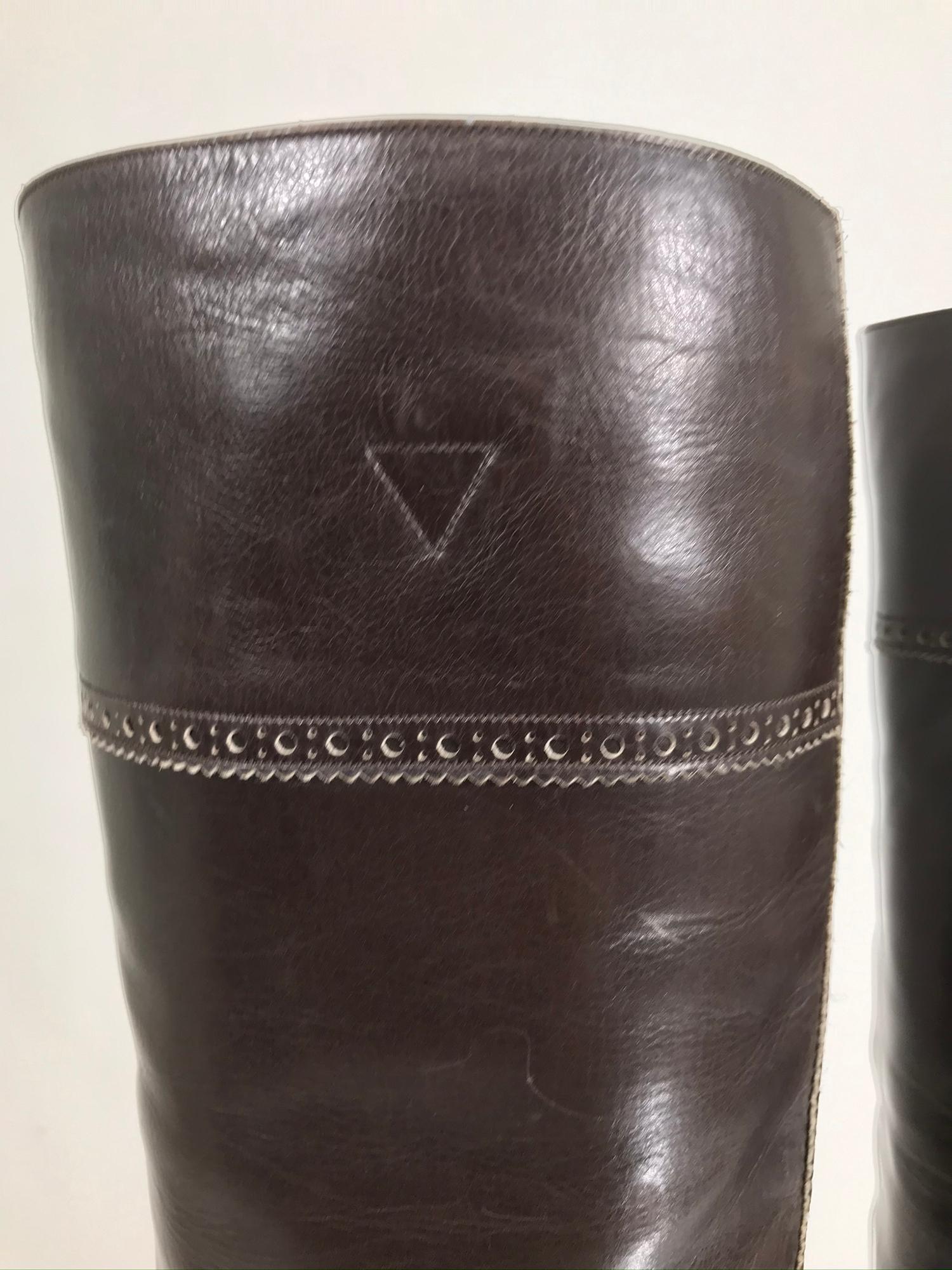 Yves Saint Laurent Decorated Dark Brown Leather High Heel Boots Vintage 1970s 3