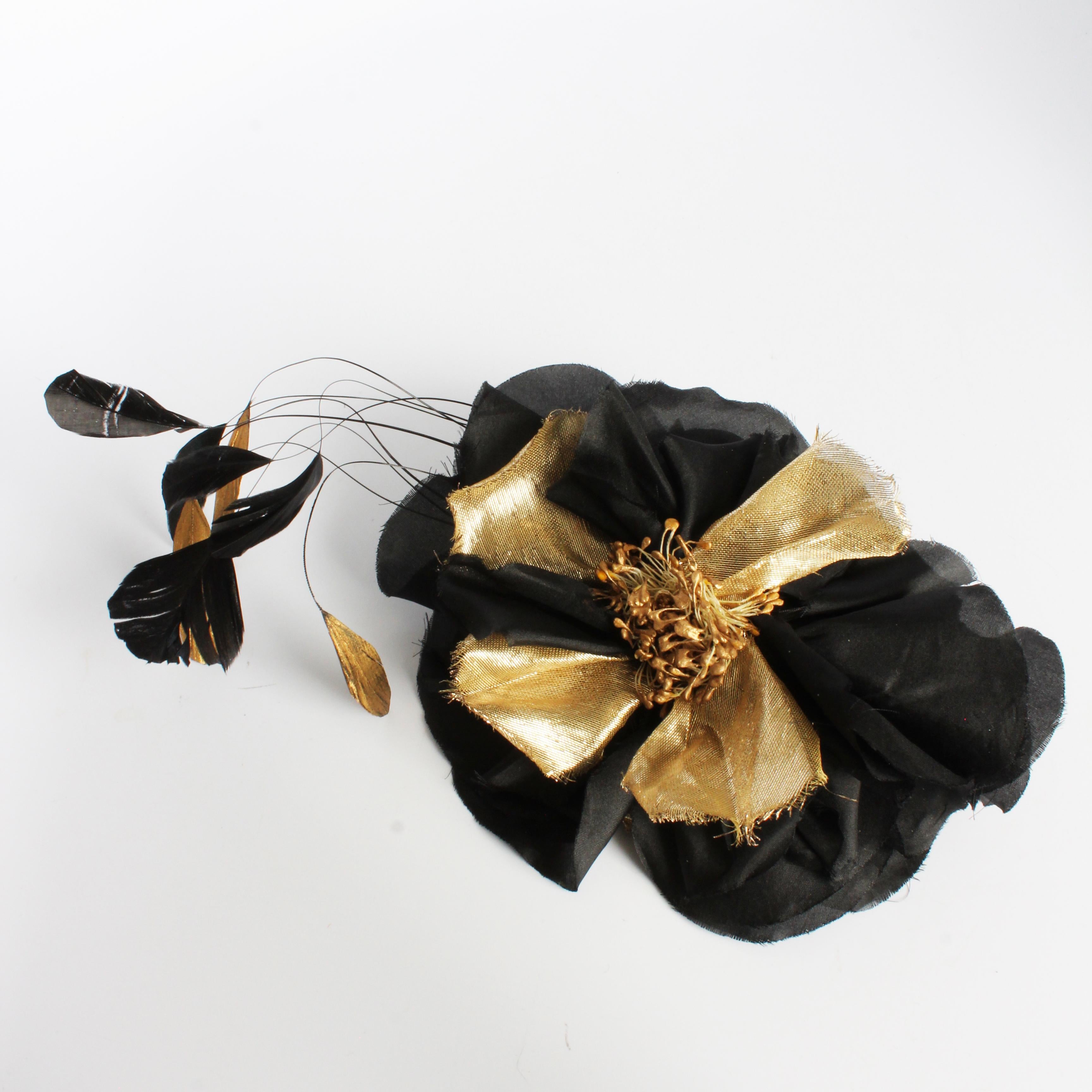 Women's or Men's Yves Saint Laurent Decorative Head Piece Hair Comb Flower and Feathers Rare 70s For Sale