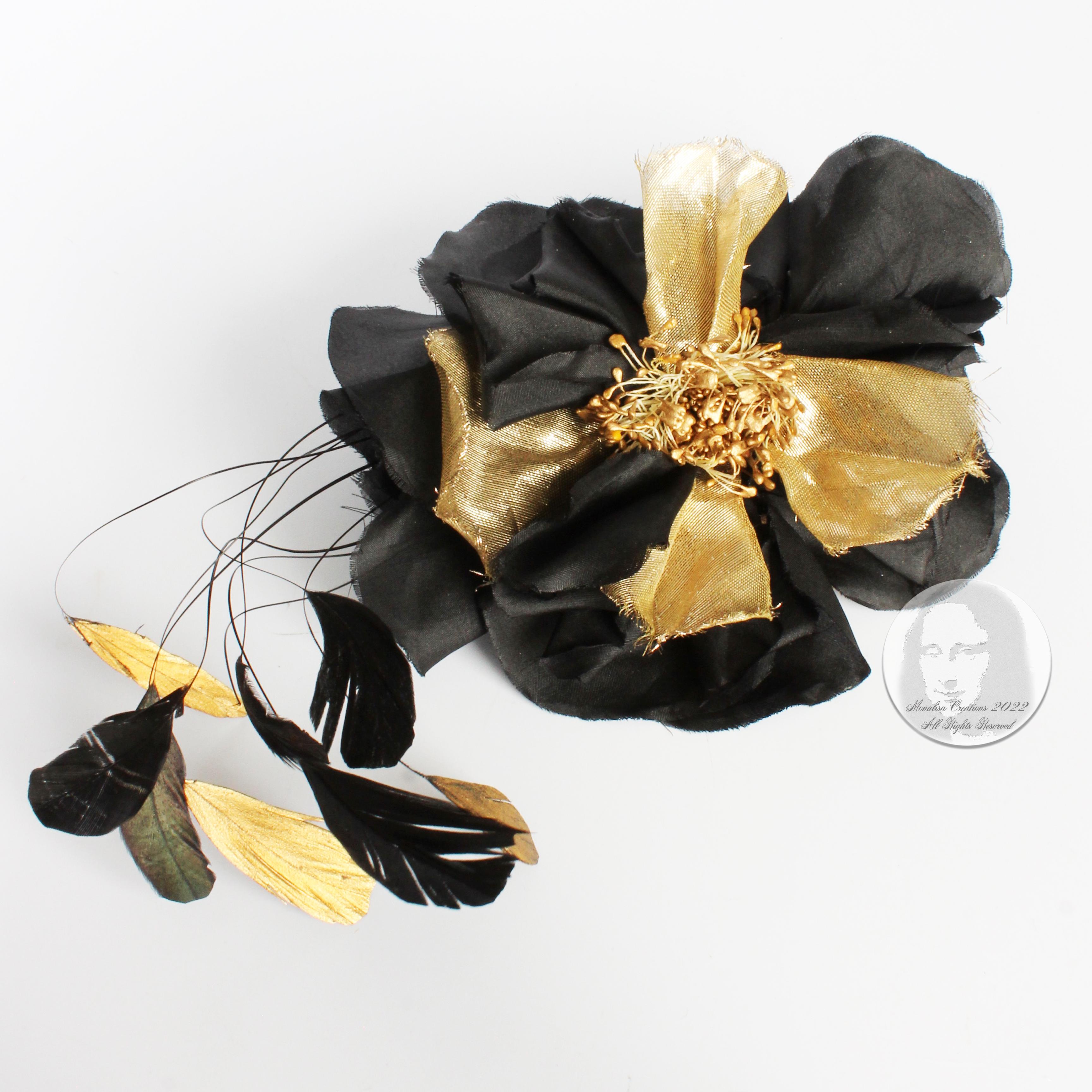 Yves Saint Laurent Decorative Head Piece Hair Comb Flower and Feathers Rare 70s For Sale 2