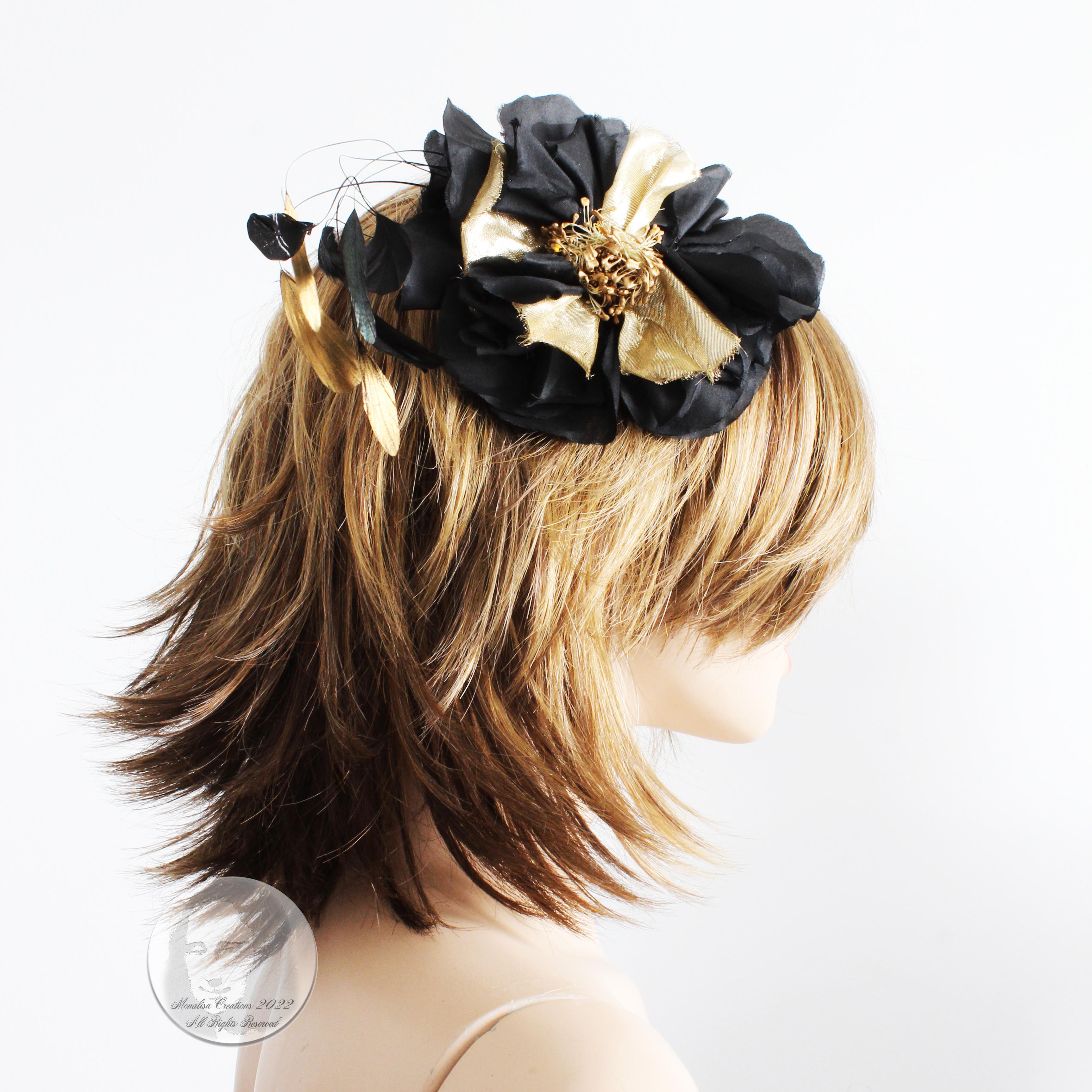 Yves Saint Laurent Decorative Head Piece Hair Comb Flower and Feathers Rare 70s For Sale 3