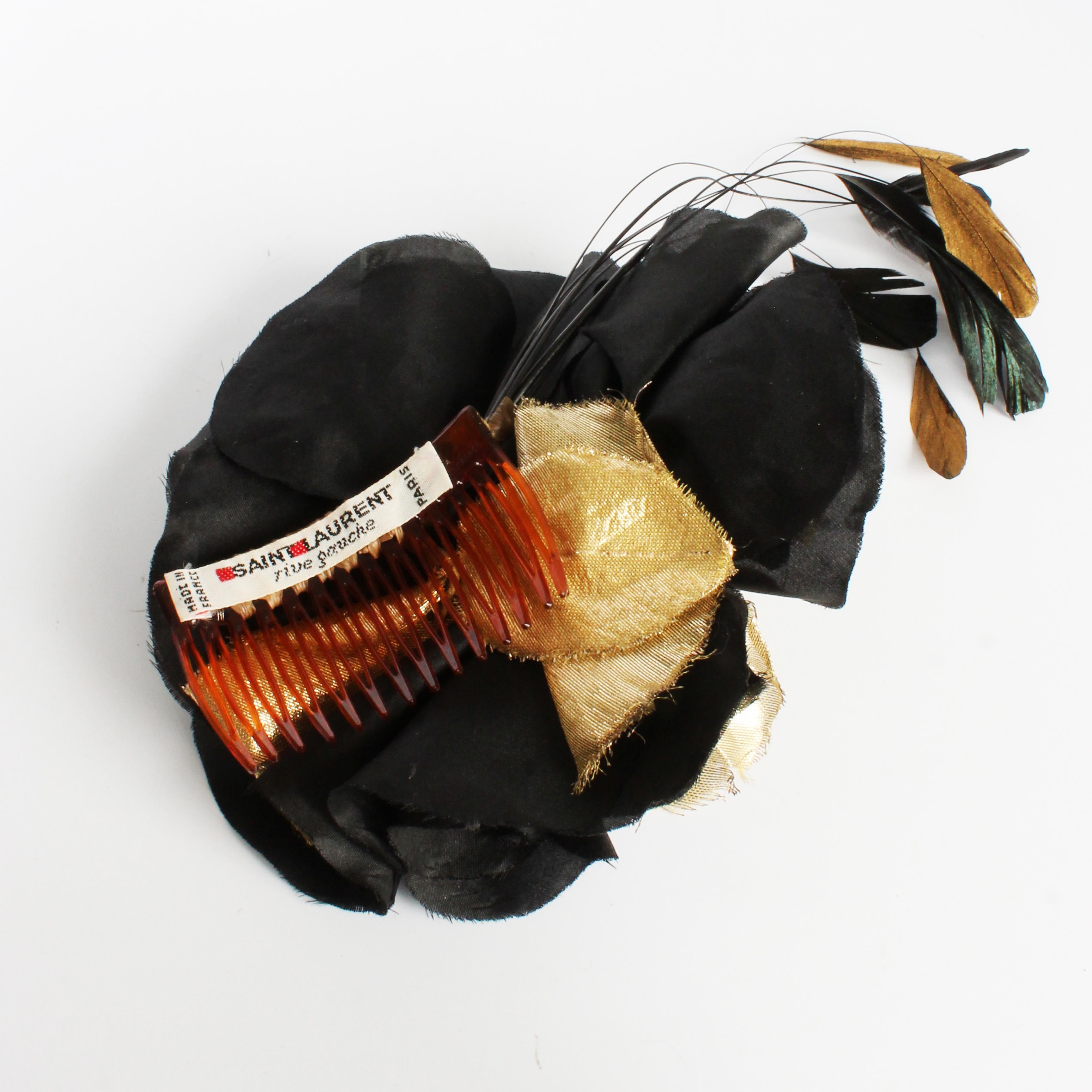 Yves Saint Laurent Decorative Head Piece Hair Comb Flower and Feathers Rare 70s For Sale 4