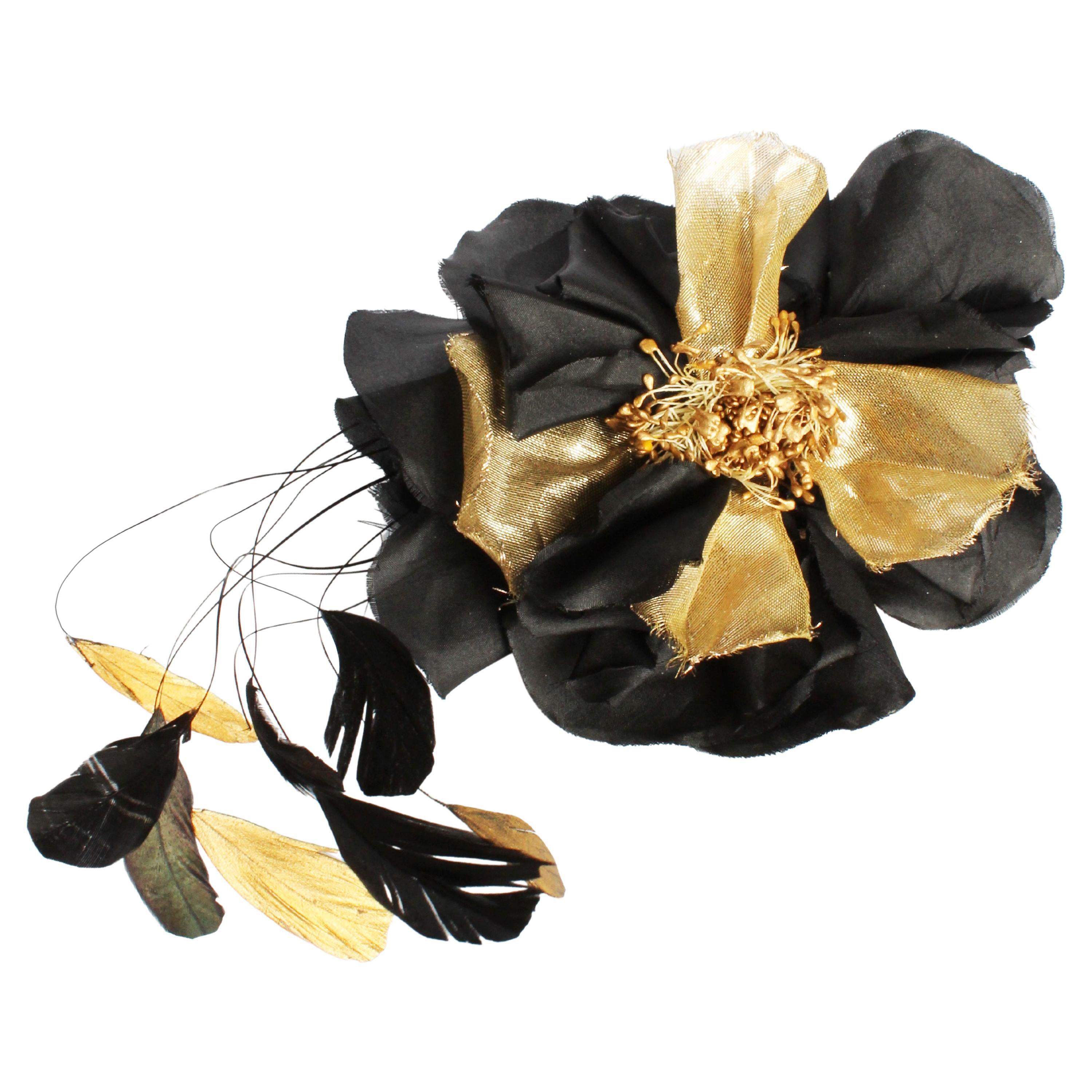 Yves Saint Laurent Decorative Head Piece Hair Comb Flower and Feathers Rare 70s For Sale