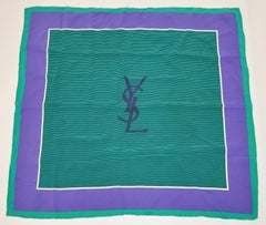 Yves Saint Laurent Deep Lavender & Green Border Silk Scarf