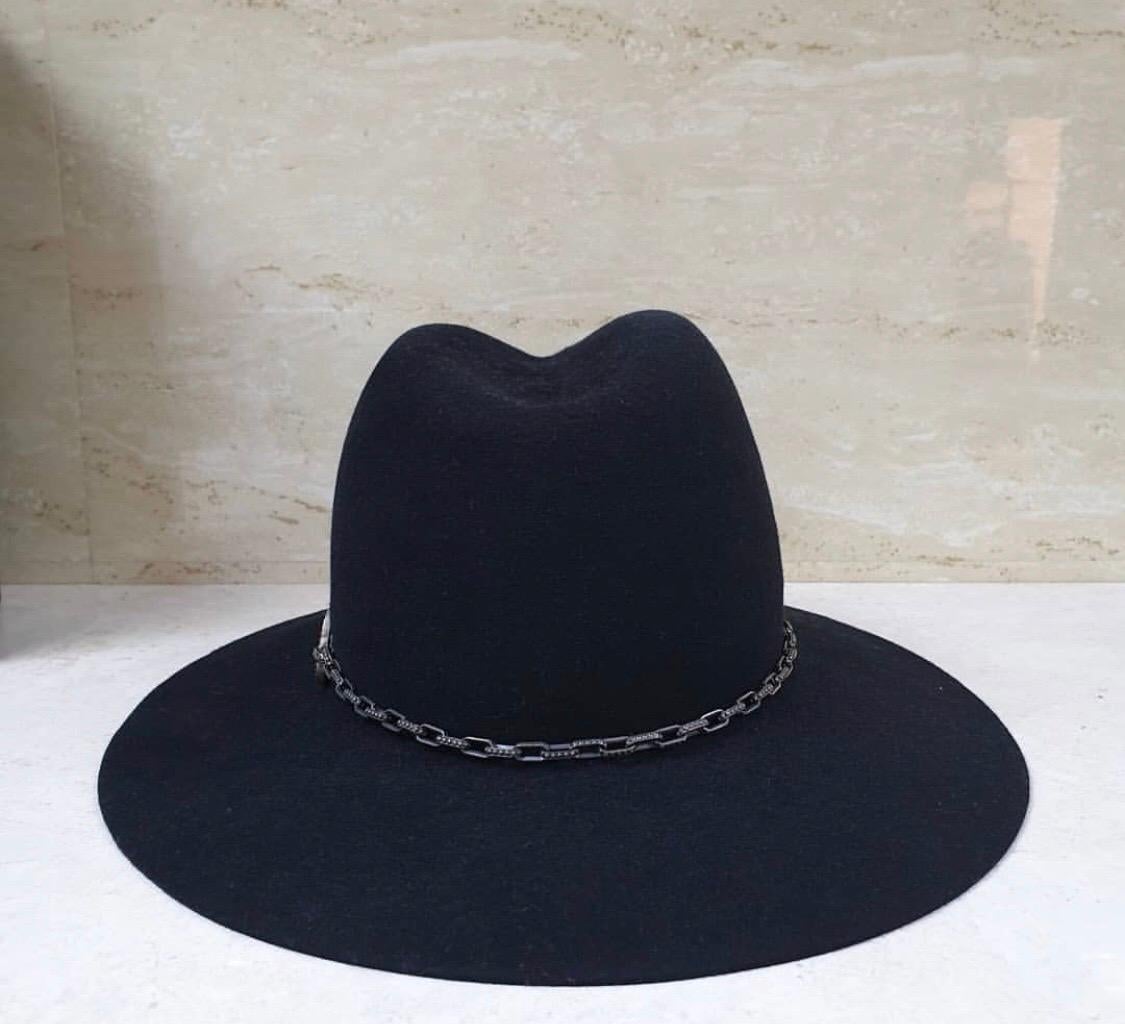 Black Yves Saint Laurent Diamonds Sapphires Felt Hat