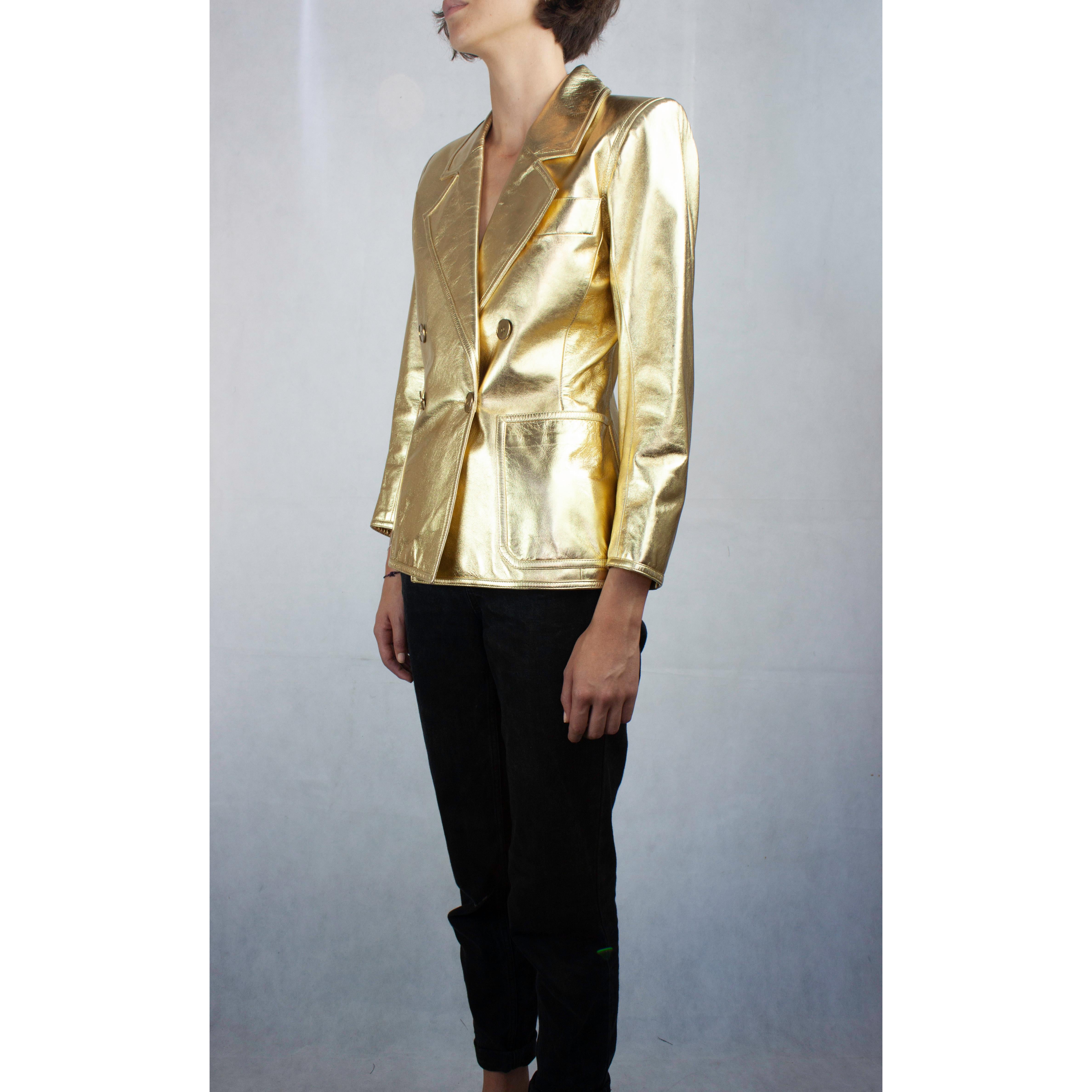 gold leather blazer