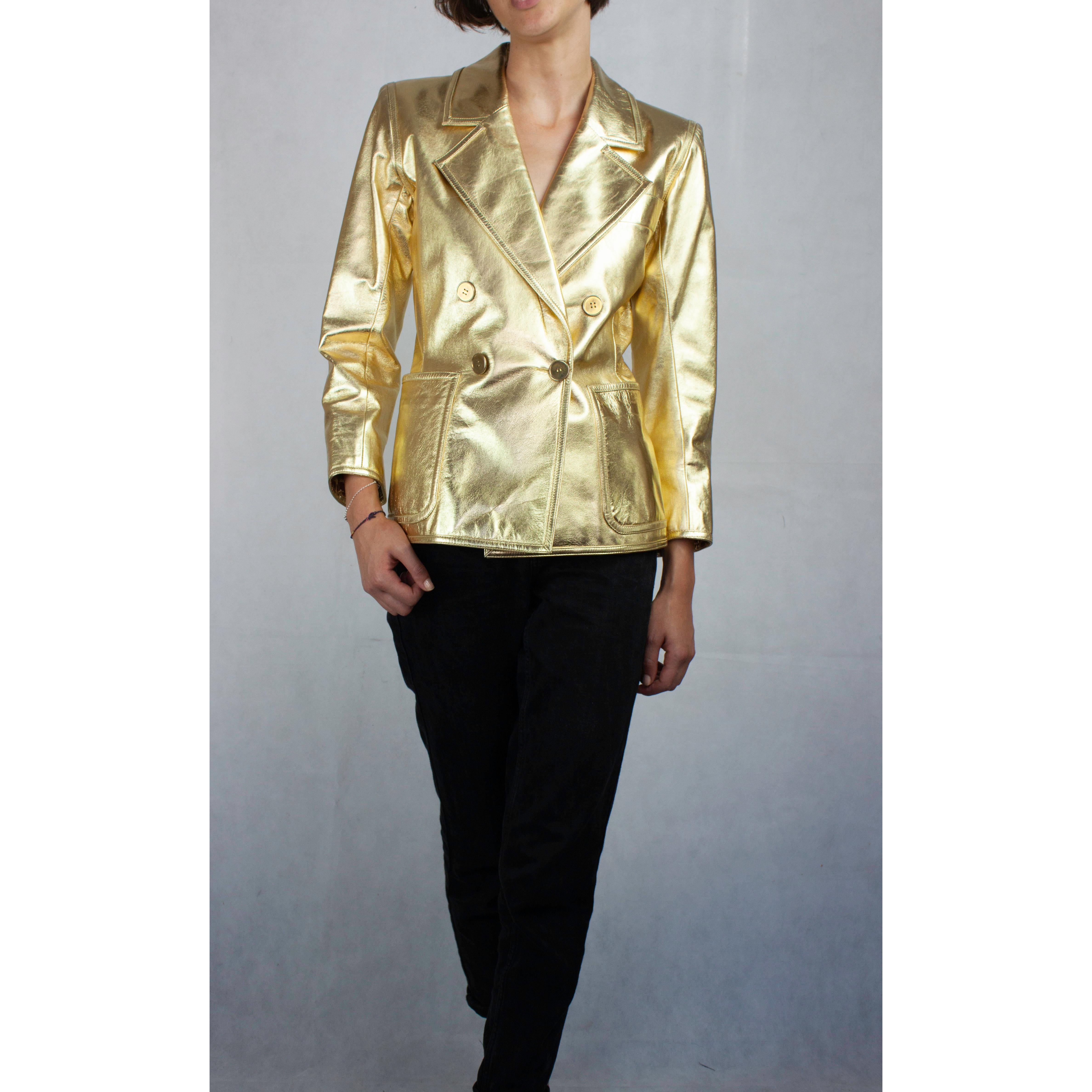 Gold Yves Saint Laurent documented  gold leather jacket. Circa 1970s