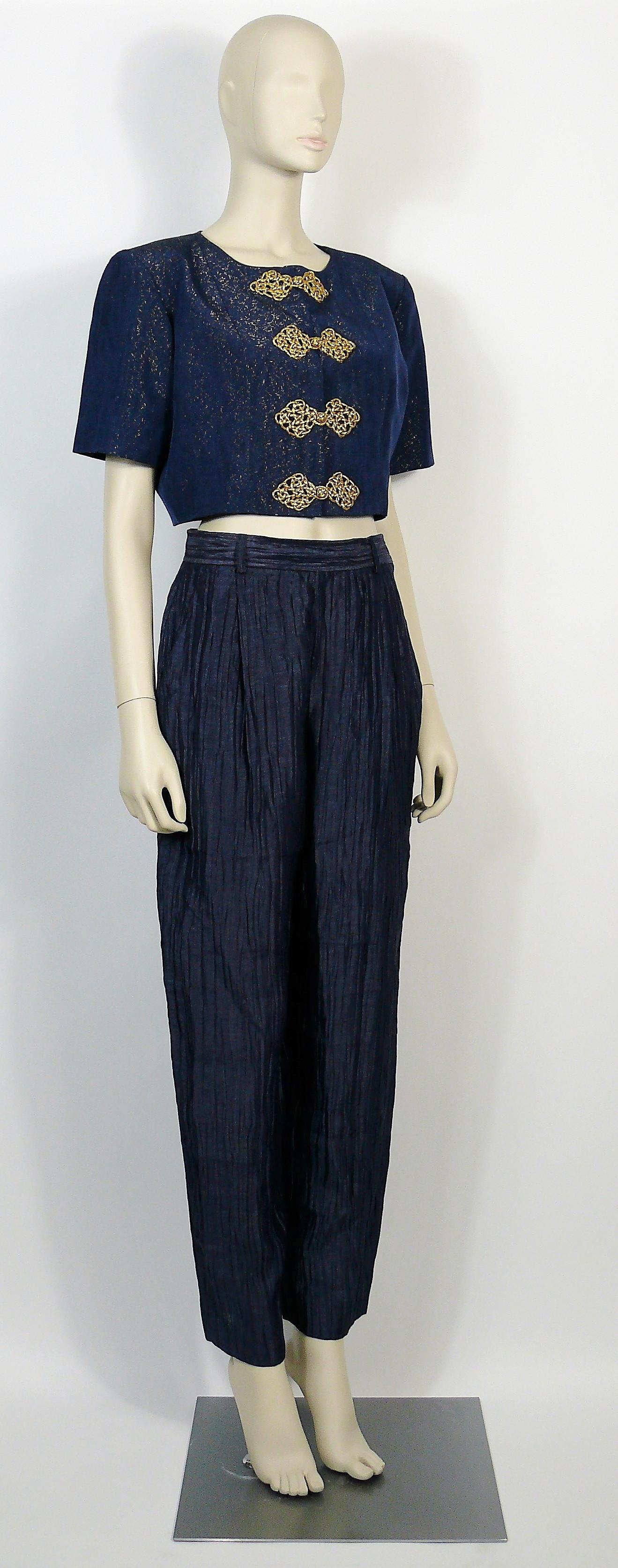 YVES SAINT LAURENT YSL vintage rare and important cropped evening jacket and harem pants suit from the Spring/Summer Ready-to-Wear 1993 Collection.

Similar jacket worn on the runway by NADEGE DUBOSPERTUS.

JACKET features :
- Cropped length.
-