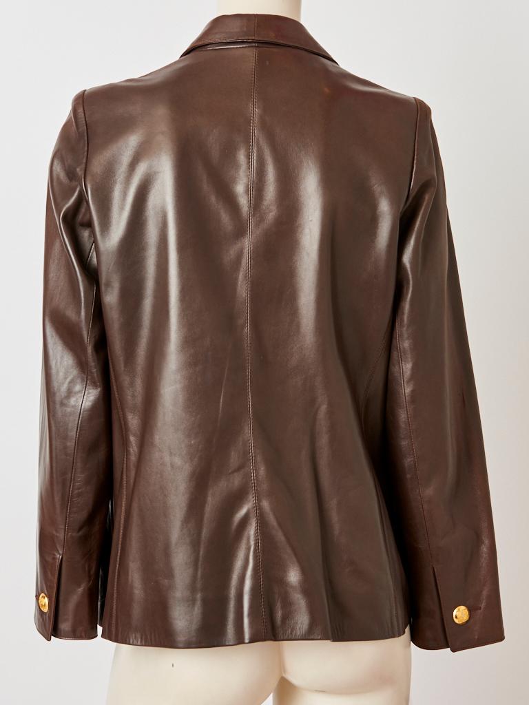 Black Yves Saint Laurent Double Breasted Leather Blazer