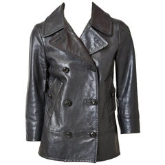 Yves Saint Laurent Zweireihige Lederjacke Pea Jacket