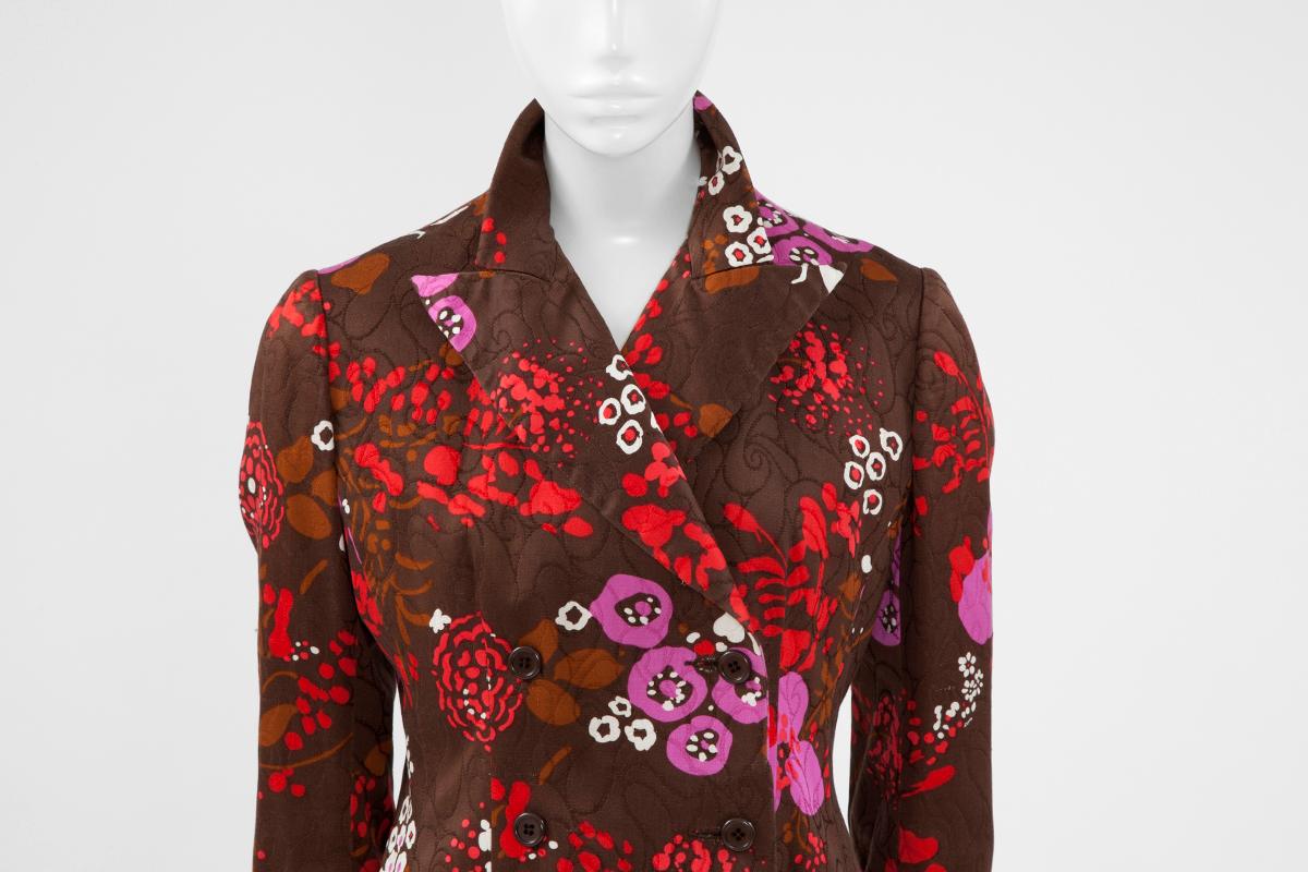 Brown Yves Saint Laurent Double-Breasted Printed Blazer Jacket, Spring-Summer 1971