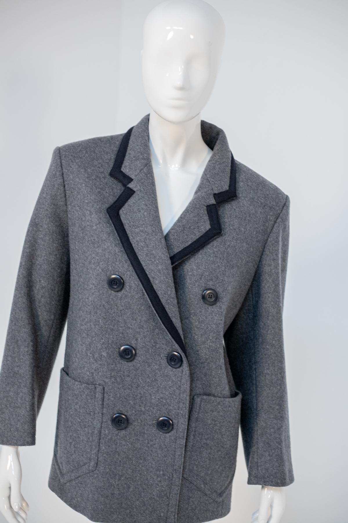 Gray Yves Saint Laurent Double Breasted Wool Blazer For Sale