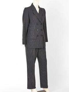 Yves Saint Laurent Double Breated Pin Stripe Pant Suit