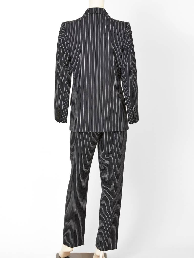 Women's Yves Saint Laurent Double Breated Pin Stripe Pant Suit