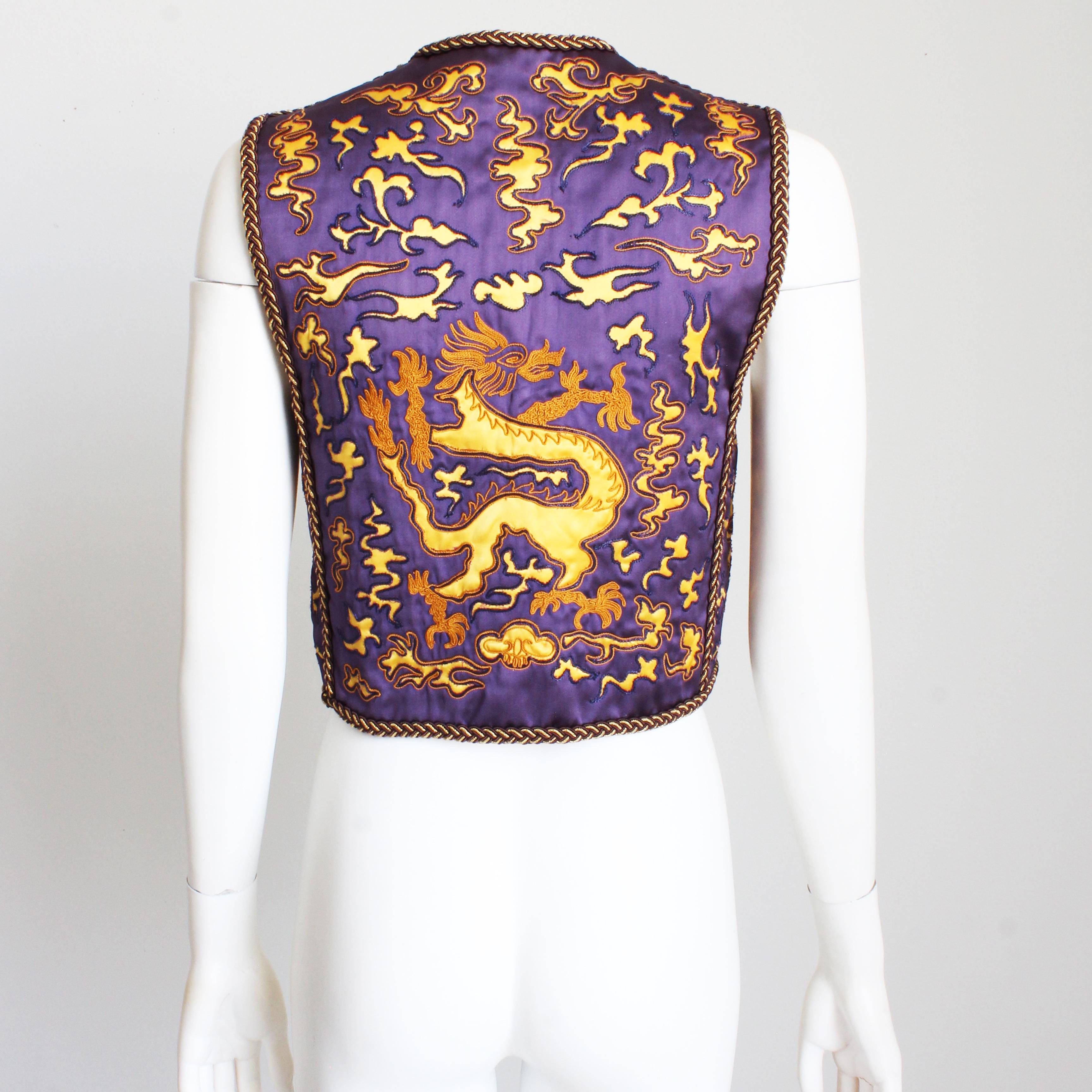 Yves Saint Laurent Dragon Vest Purple Gold Embroidery Vintage NWT NOS Sz 34   For Sale 6