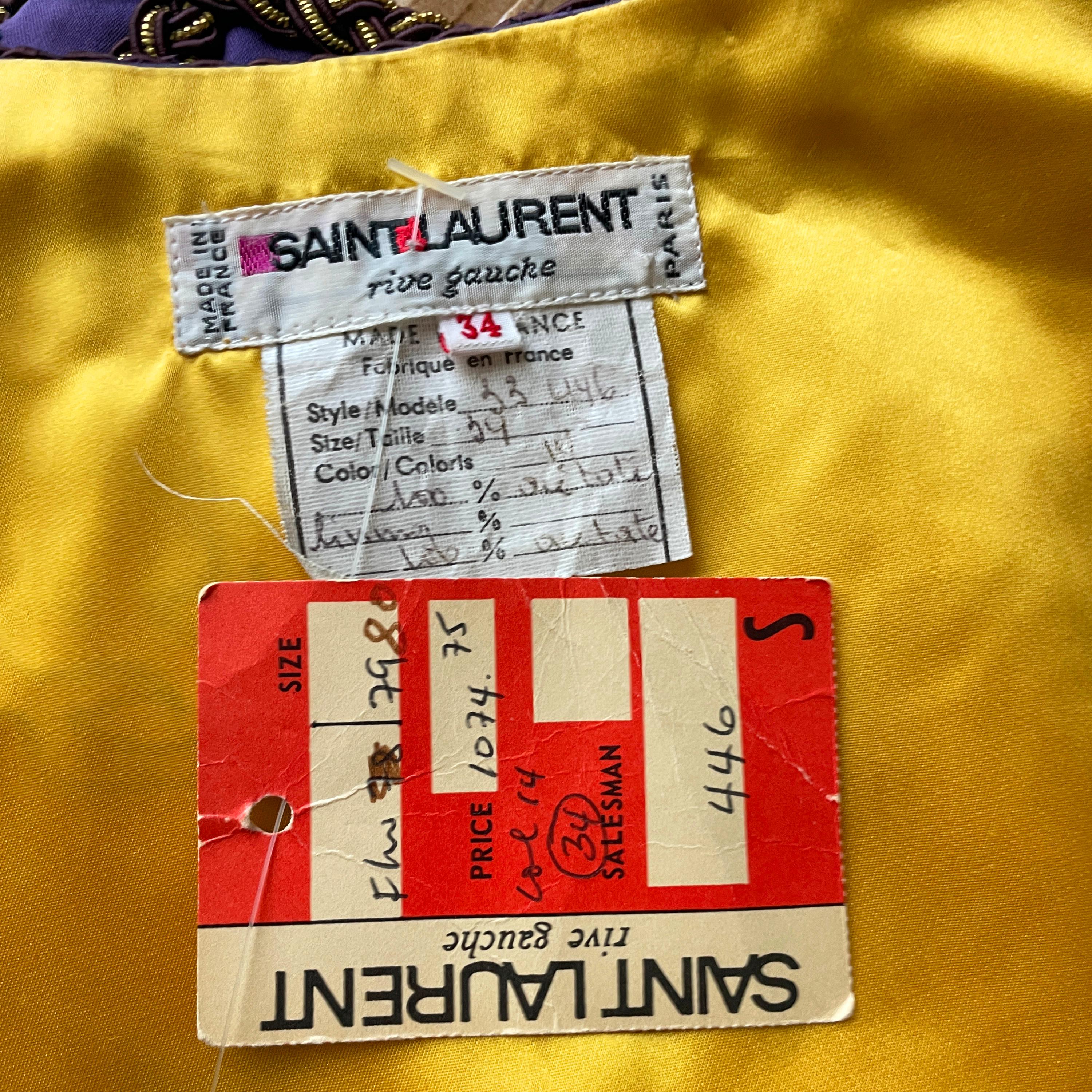Yves Saint Laurent Drachenweste lila Goldstickerei Vintage NEU NOS Gr. 34   im Angebot 8